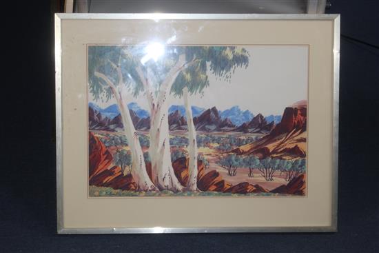 Gabriel Namatjira (1941-1969) Wooded landscape, 14 x 20.75in.